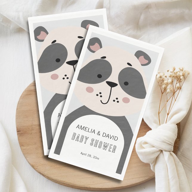 Servilleta De Papel Mesa de Baby Shower Gris Suave Panda Neutral (Subido por el creador)