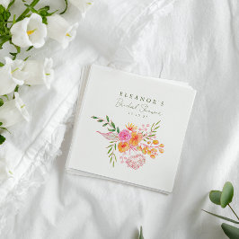 Servilleta De Papel Mesa de novia con aquarela floral rosa naranja lin