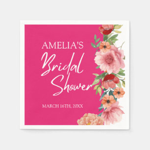 Servilleta De Papel Mesa de shower nupcial floral acuarela rosa brilla