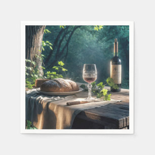 Servilleta De Papel Mesa Rústica Con Vino En Un Bosque