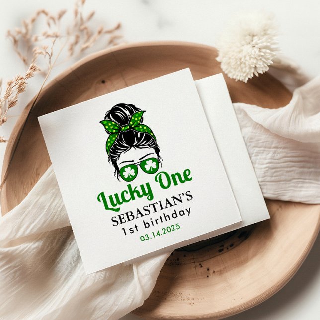 Servilleta De Papel Messy Bun Lucky One First Birthday Chica (Subido por el creador)