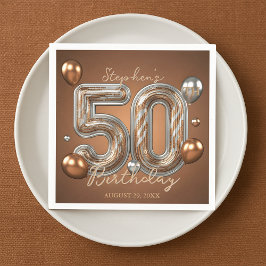 Servilleta De Papel Metallic Silver and Bronze Balloons 50th Birthday 