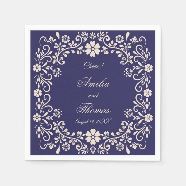 Servilleta De Papel Mexican Talavera Navy Blue Wedding  (Anverso)