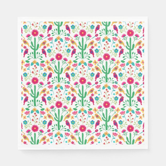 Servilleta De Papel Mexican Traditional Floral Folk Art Bright Colors (Anverso)
