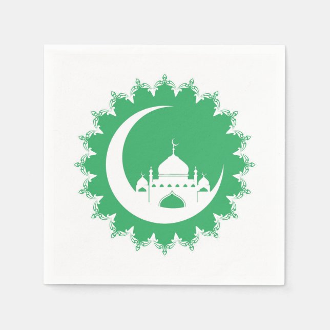 Servilleta De Papel Mezquita Blanca en Crescent Moon Ramadan (Anverso)