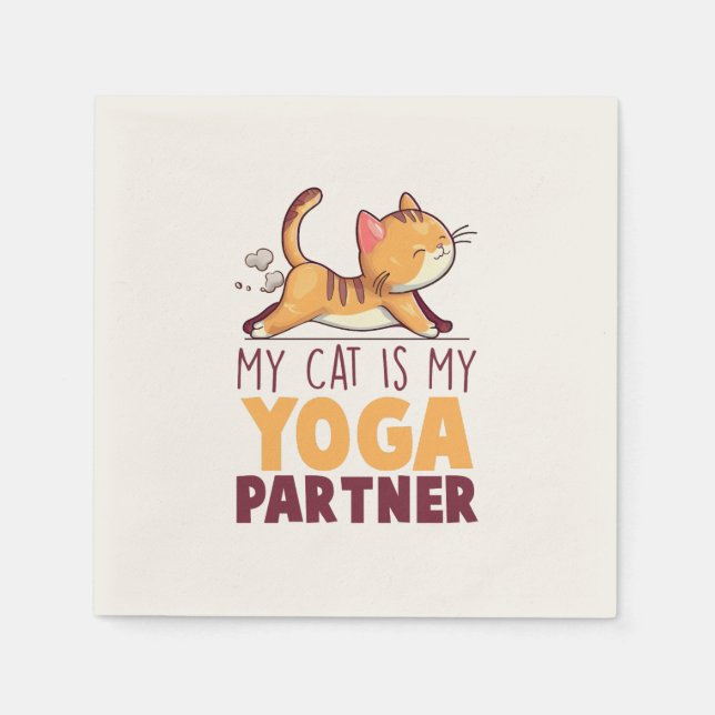 Servilleta De Papel Mi Gato Es Mi Socio De Yoga - Estirando Gato (Anverso)