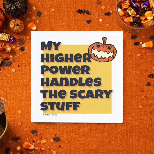 Servilleta De Papel Mi Poder Superior Maneja Cosas Espantosas | Sobrio (My Higher Power Handles the Scary Stuff napkins for sober, recovery‑minded Halloween celebrations)