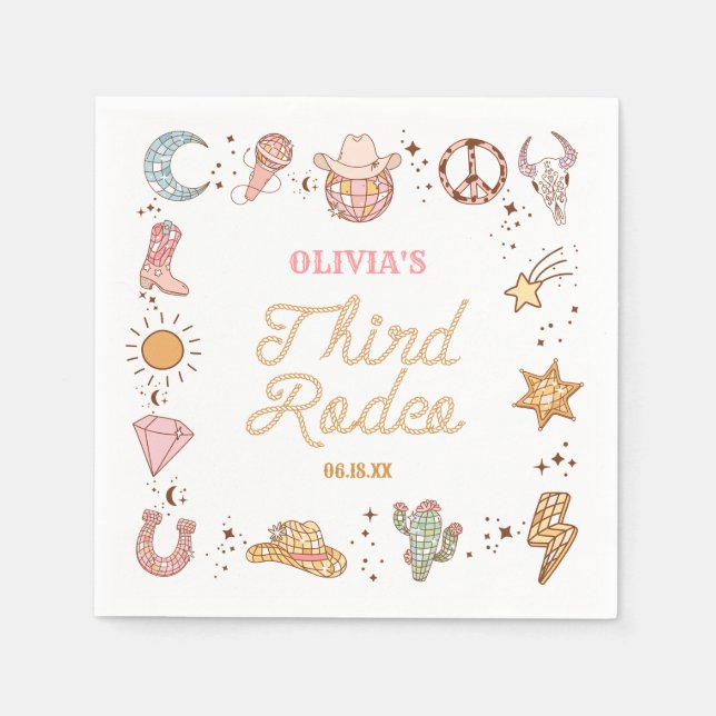 Servilleta De Papel Mi tercera Fiesta de rodeo disco Cowgirl tercer cu (Anverso)