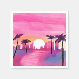 Servilleta De Papel Miami en Rosa | Pintura brillante de acuarela