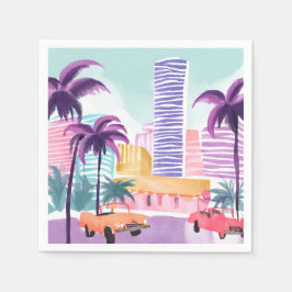 Servilleta De Papel Miami Pasteles | Pintura Desordenada a la Acuarela