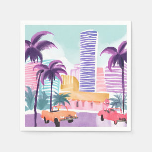 Servilleta De Papel Miami Pasteles Pintura Desordenada a la Acuarela