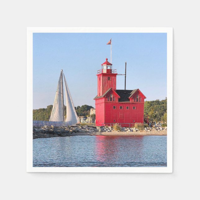 Servilleta De Papel Michigan Big Red Lighthouse With Sailboat (Anverso)