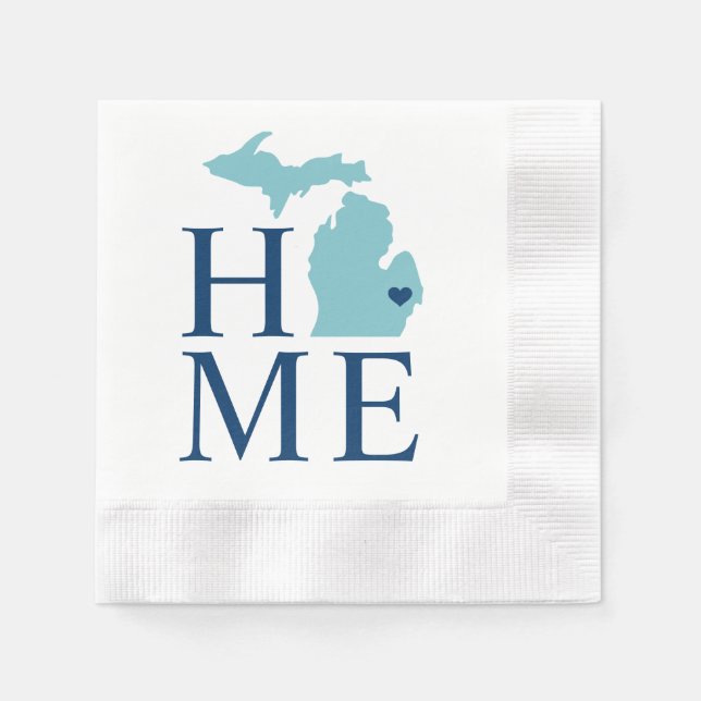 Servilleta De Papel Michigan Hogar Aqua Navy Personalizado Azul Corazó (Anverso)