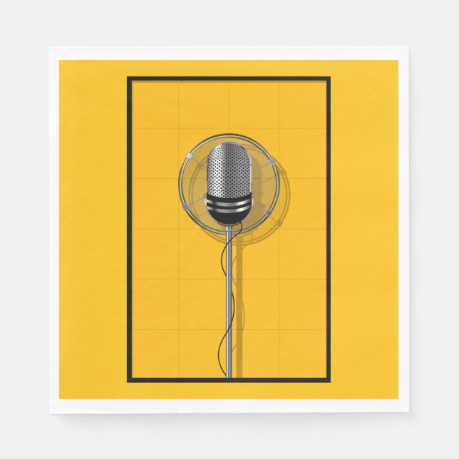 Servilleta De Papel Micrófono Retro sobre Amarillo Intenso (Anverso)