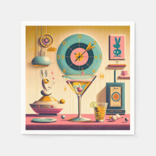 Servilleta De Papel Mid Century Atómico Futurista Conejo Martini