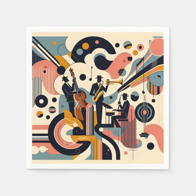 Servilleta De Papel Mid Century Jazz Age Psychedelic Trio (Anverso)
