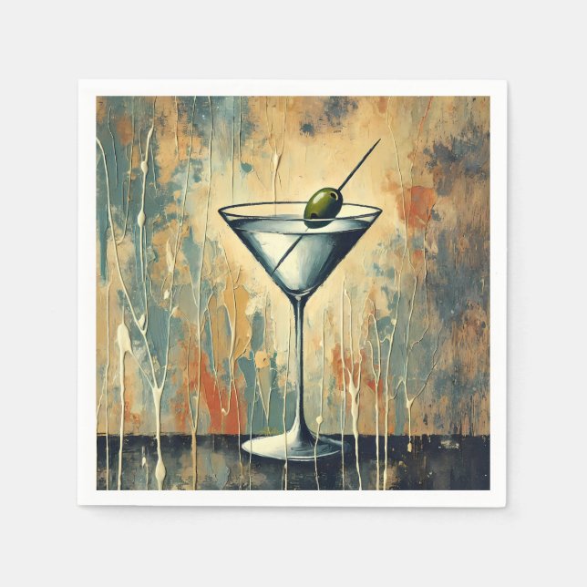 Servilleta De Papel Mid Century Mixed Media Martini Art (Anverso)
