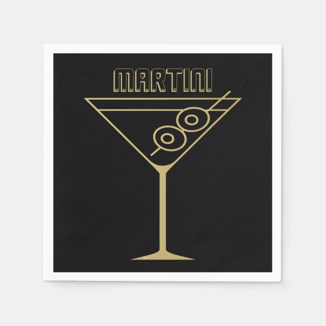 Servilleta De Papel Mid Century Modern Gold 2 Olive Martini (Anverso)