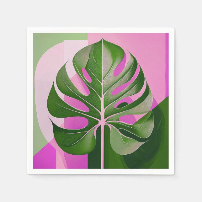 Servilleta De Papel Mid-Century Modern Hawaiian Monstera Leaf (Anverso)