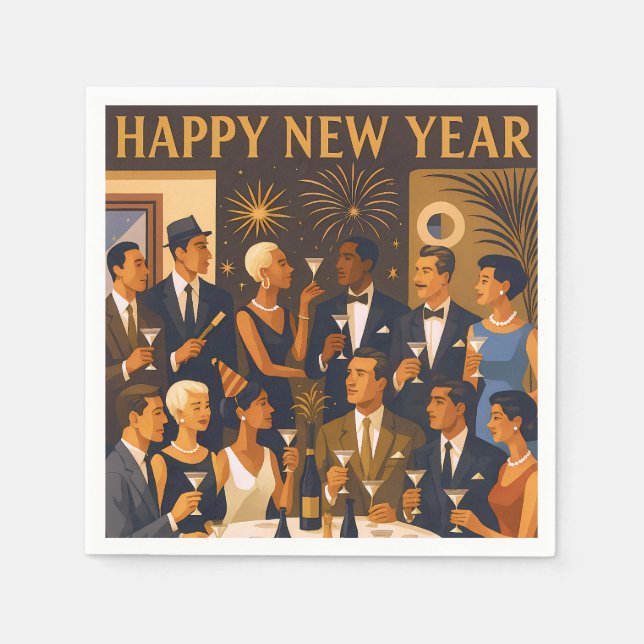 Servilleta De Papel Mid Century Modern Martini Intellectuals New Year (Anverso)