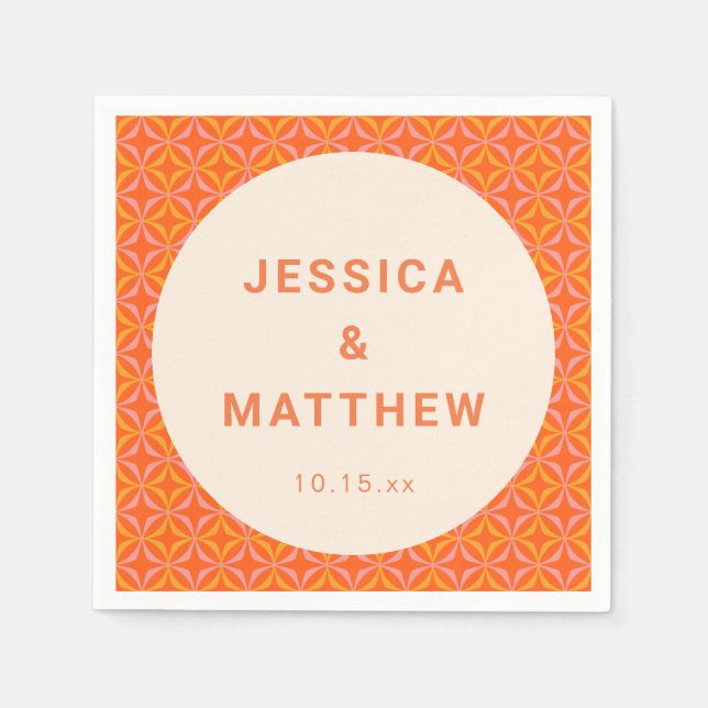 Servilleta De Papel Mid Century Modern Orange Geometric Custom Wedding (Anverso)