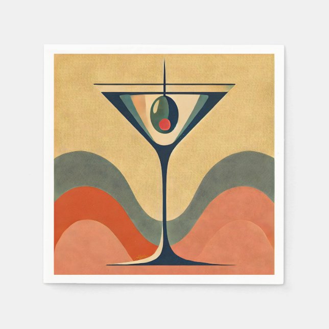 Servilleta De Papel Mid Century Modern "pimento olive martini wave" (Anverso)