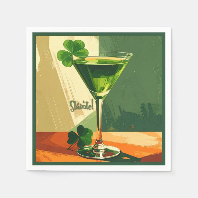 Servilleta De Papel Mid Century Modern Shamrock Martini Sláinte!  (Anverso)