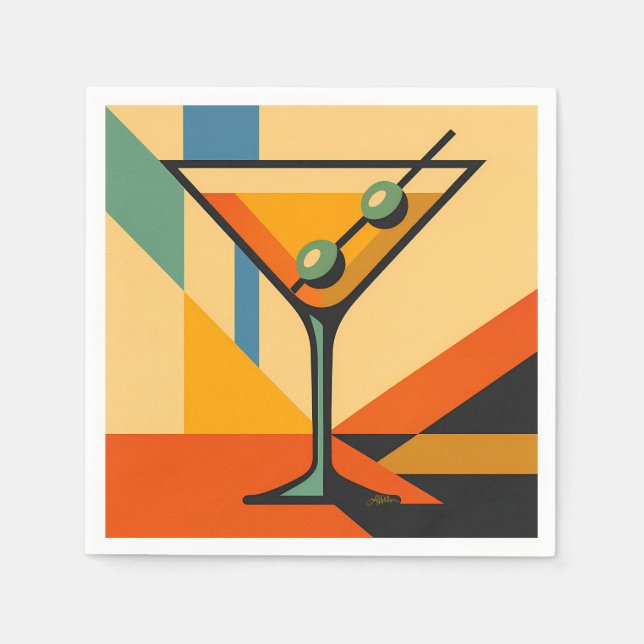 Servilleta De Papel Mid Century Modern Sunrise Bauhaus Martini (Anverso)