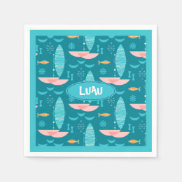 Servilleta De Papel Mid Century Pink Catamaran - Blue Background