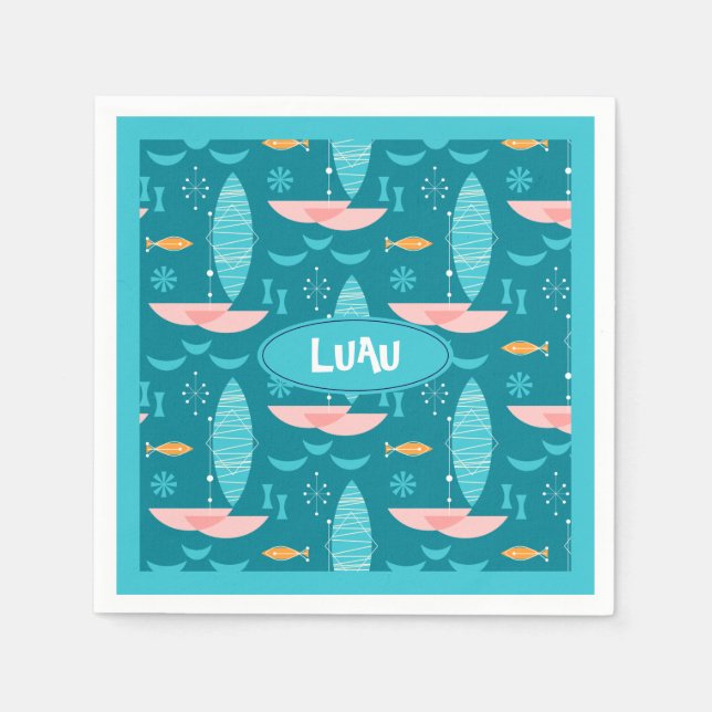 Servilleta De Papel Mid Century Pink Catamaran - Blue Background (Anverso)