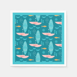 Servilleta De Papel Mid Century Pink Catamaran - Blue Background