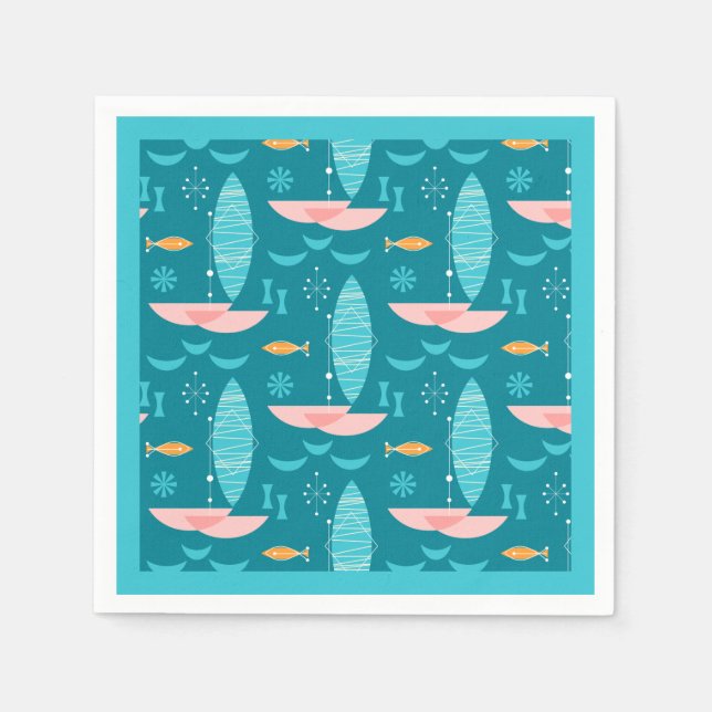 Servilleta De Papel Mid Century Pink Catamaran - Blue Background (Anverso)