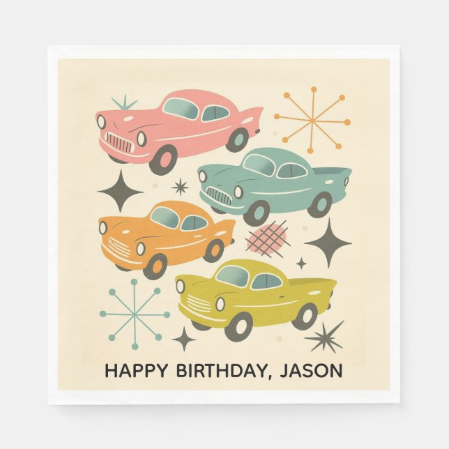 Servilleta De Papel Mid-Century Retro Cars Atomic Starburst  (Anverso)