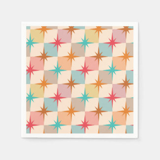 Servilleta De Papel Mid Century Starbursts on Pastel Checkerboards 