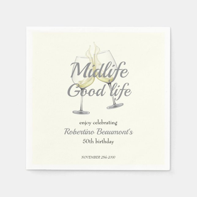 Servilleta De Papel Midlife Good Life Elegant Wine Glass 50th Birthday (Anverso)