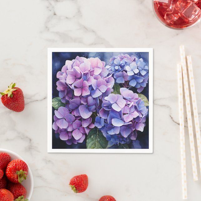 Servilleta De Papel Midnight Garden Violet Hydrangea Watercolor (In situ)