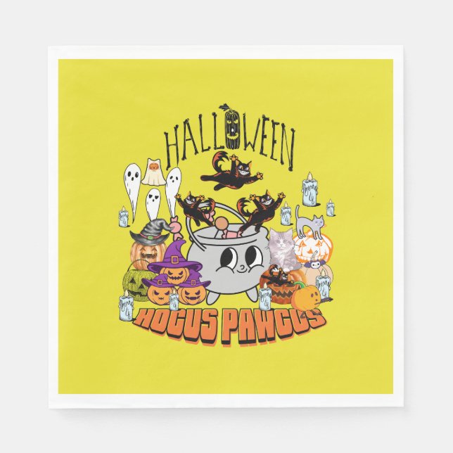 Servilleta De Papel Mikitiez gato negro espeluznante halloween vibra g (Anverso)