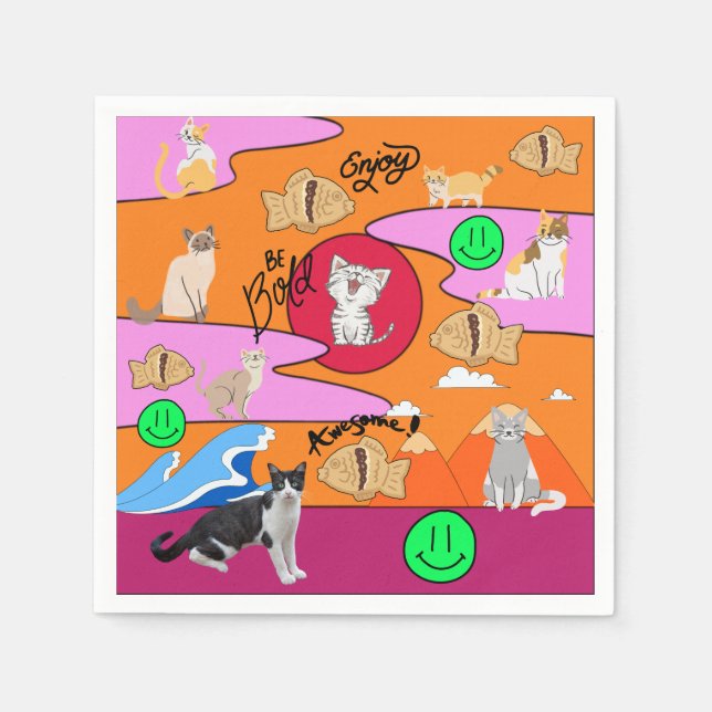Servilleta De Papel Mikitiez meow fiesta de verano (Anverso)