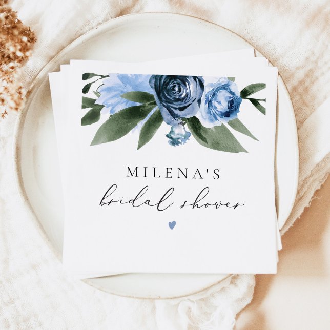 Servilleta De Papel MILENA Dusty Blue Floral Bridal Shower (Subido por el creador)