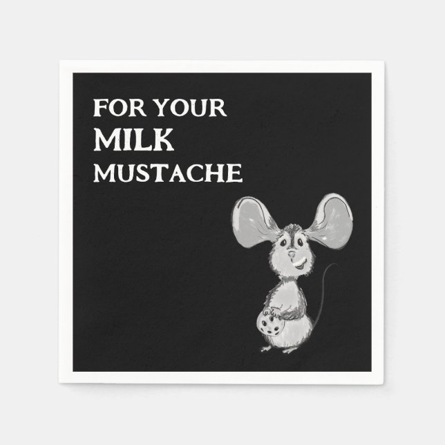 Servilleta De Papel Milk and Cookie Mustache Mouse First Birthday (Anverso)