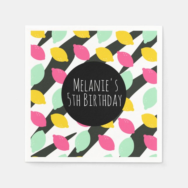 Servilleta De Papel Mini Bright Pink Lemonade Lime Cumpleaños Cualquie (Anverso)