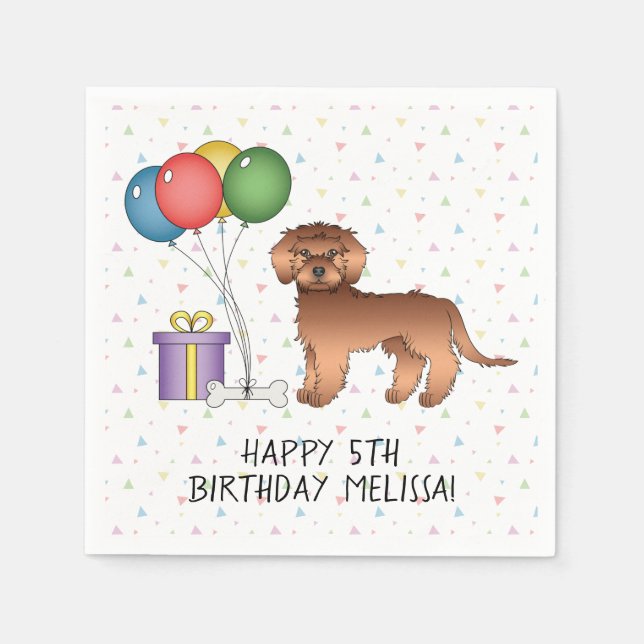 Servilleta De Papel Mini Goldendoodle Rojo Diseño de Cumpleaños de Per (Anverso)