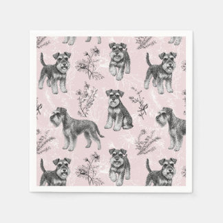 Servilleta De Papel Miniature Schnauzer Vintage Rosa Toile de Jouy