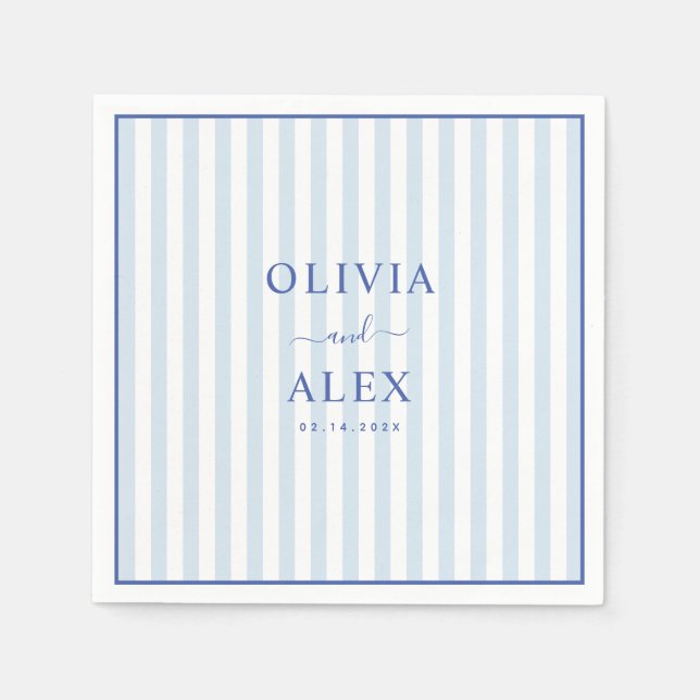 Servilleta De Papel Minimal and Chic Blue French Personalized Wedding  (Anverso)