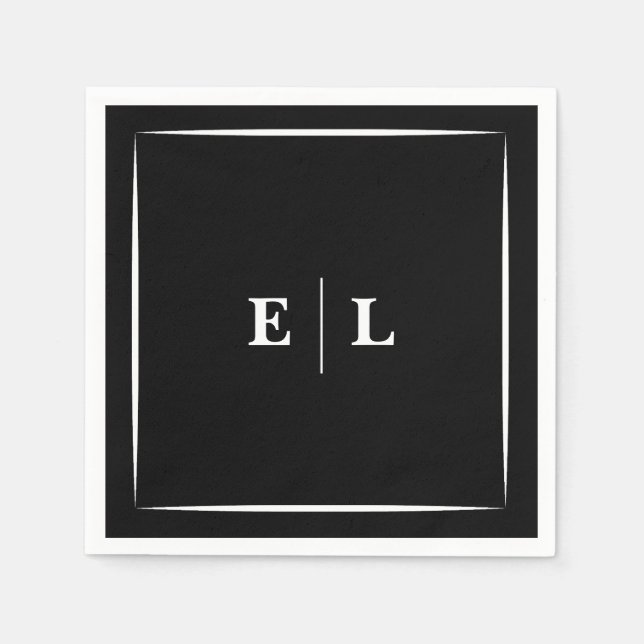 Servilleta De Papel Minimal Black and White Personalized Wedding Guest (Anverso)