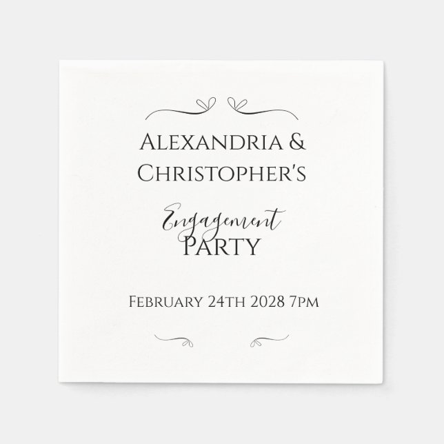 Servilleta De Papel Minimal Black and White Script Engagement Party (Anverso)