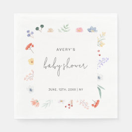 Servilleta De Papel Minimal Boho Wildflower Frame Baby Shower