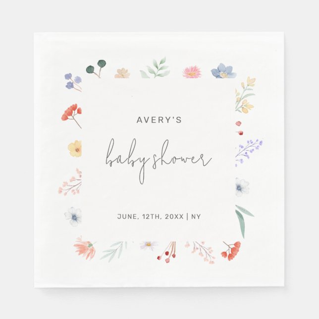 Servilleta De Papel Minimal Boho Wildflower Frame Baby Shower (Anverso)