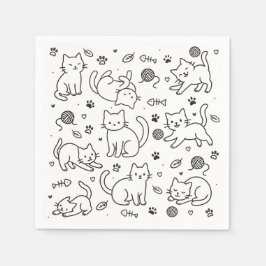 Servilleta De Papel Minimal Cat Doodle Paper Napkin