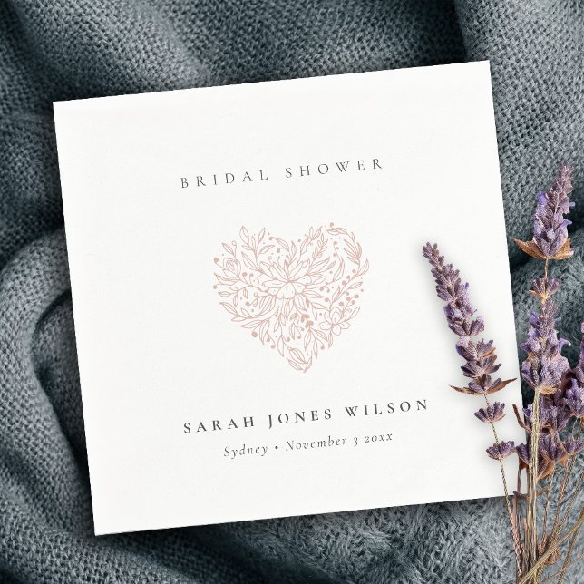 Servilleta De Papel Minimal Dusky Blush Floral Corazón Desayuno Nupcia (Subido por el creador)